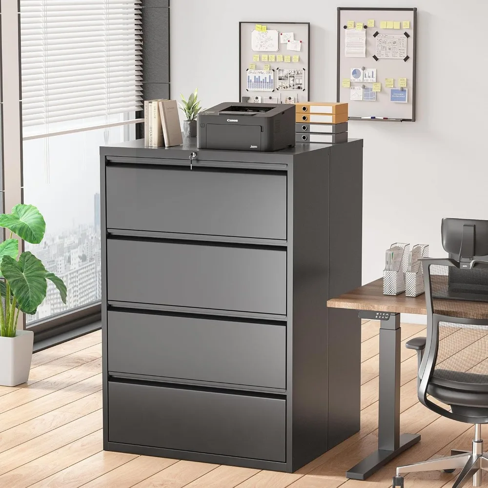 4-Drawer Lateral Filing Cabinet with Lock, Secure Metal File Storage for Home Office, Lockable Cabinet for Legal Documents