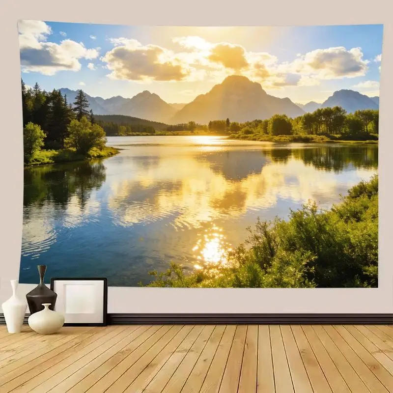 VIKAMA Boho Wall Art Tapestry, Majestic Mountains and Lake View Home Decor
