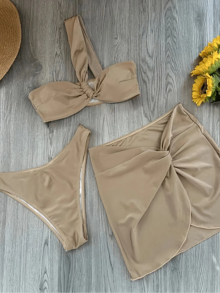 women3 ชิ้นบิกินี่ผู้หญิงชุดว่ายน้ําหญิงชุดว่ายน้ํา Beachwear ชุดว่ายน้ําชุดว่ายน้ําชุดบิกินี่หนึ่งไหล่ Biquini