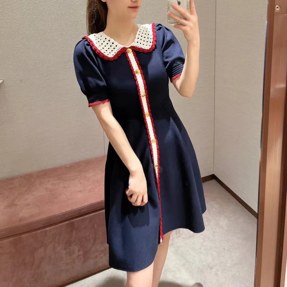 Handmade Faion Ele Floral Hook Dr Women's High Waist A-Line Skirt ort Sve Color Blo Spring Summer Autumn