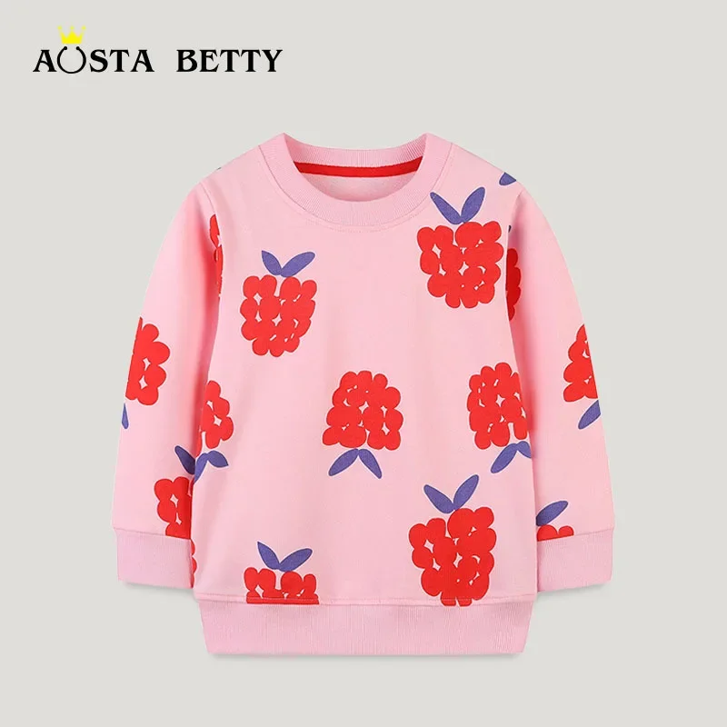 

Children's Top Autumn New Girls' Hoodie Strawberry Cartoon Printed Round Neck Baby Base Shirt