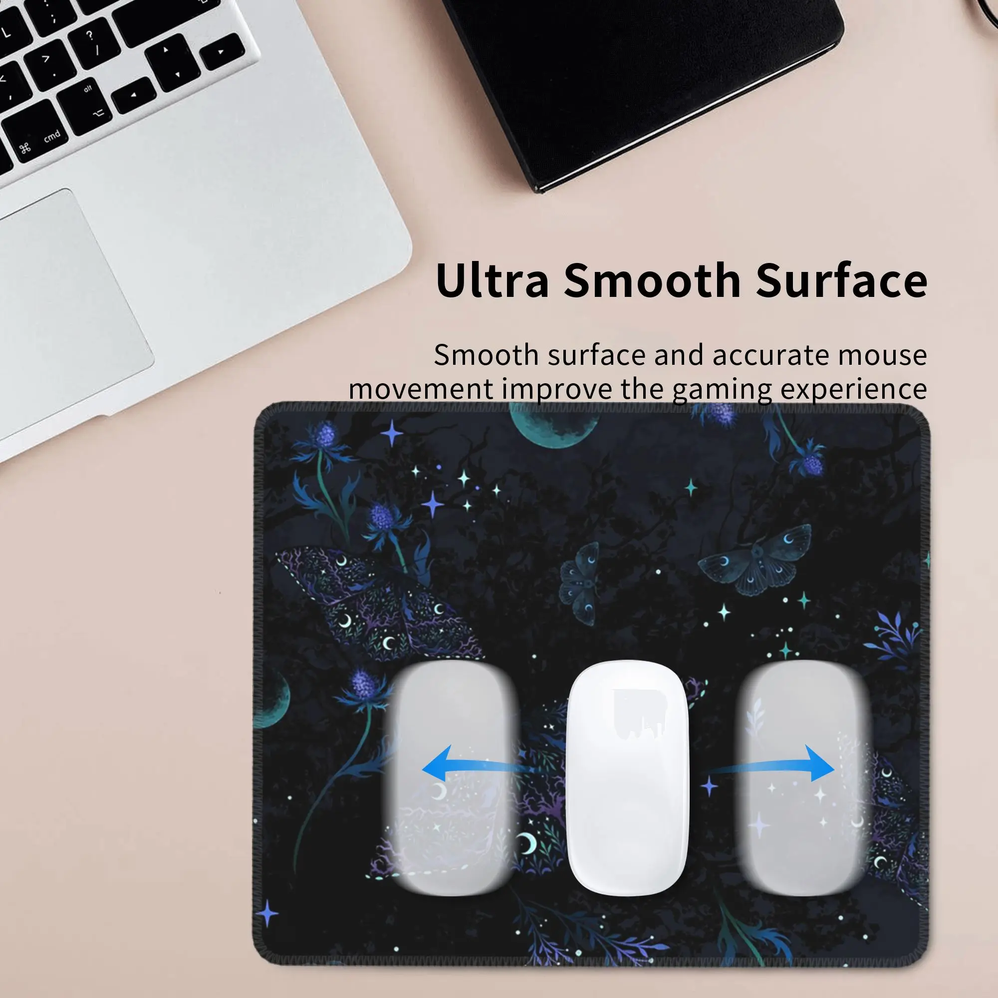 Gothic Moth And Skull Starry Night Mouse Pad Computer Keyboard Mouse Mat Gaming PC Laptop Desk Mat Office Accessories Table Mats