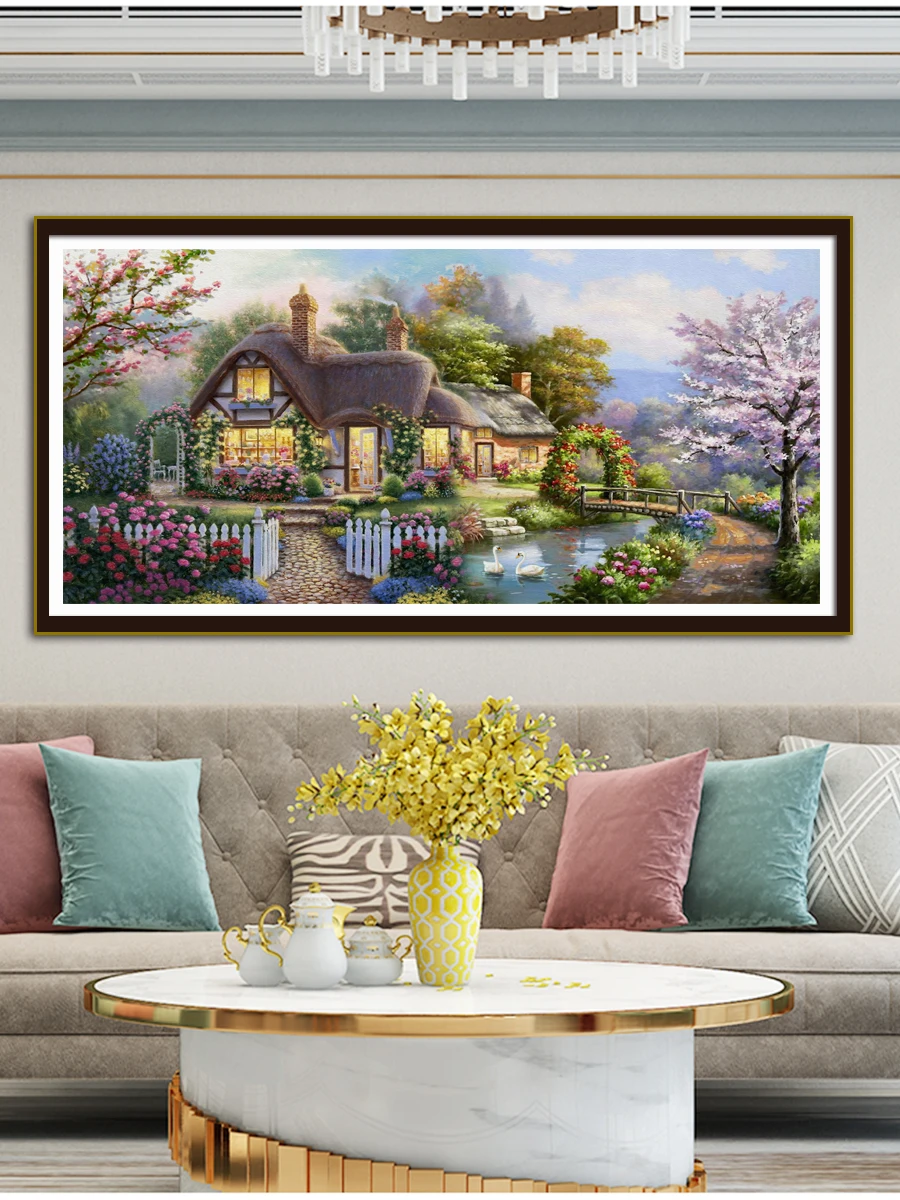 DIY Kits Garden Cabin Cross Stitch 11CT 9CT Home Landscape Decorative Painting Embroidery Printed Cloth Needlework Handicraft