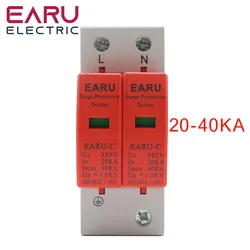 1pc AC SPD 1P+N 2P 20KA~40K AC385V House Lightning Surge Protector Protection Protective Low-voltage Arrester Device OEM Service