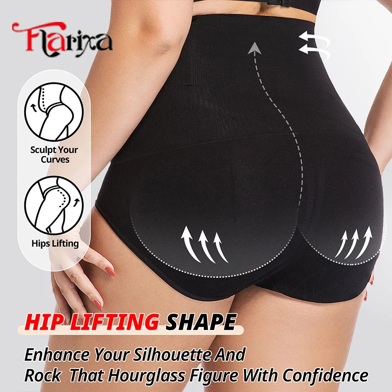 กางเกงในกระชับสัดส่วนไร้รอยต่อ Flarixa Plus Size ช่วยเก็บหน้าท้อง เอวสูง กระชับสัดส่วน ยกกระชับสะโพก สีดำ