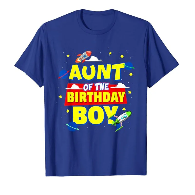 Aunt of The Birthday Astronaut Boy Outer Space Theme Party T-Shirt Boys Fashion Sons Nephews Bithday Presents Graphic Tee Tops