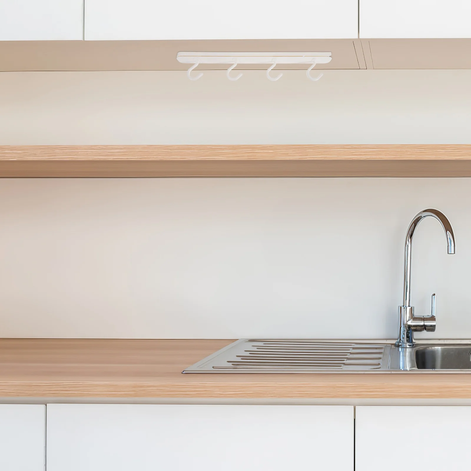 Gancho deslizante retrátil sem perfuração, suporte de utensílios de cozinha sob organizador de armário, economizador de espaço, gancho deslizante, cabide de cozinha