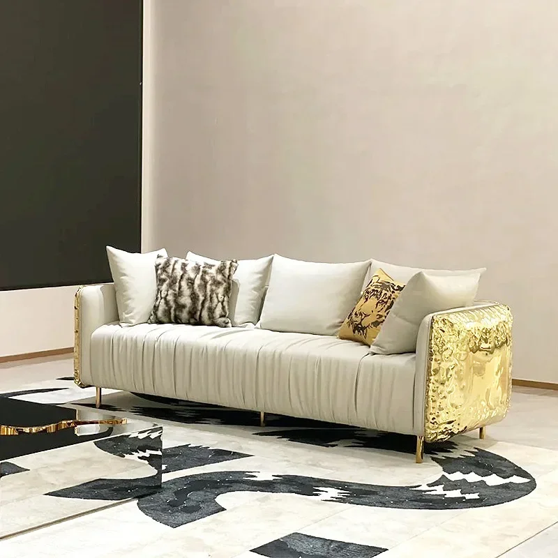 Luxury villa large living room household straight row pure copper sofa chair