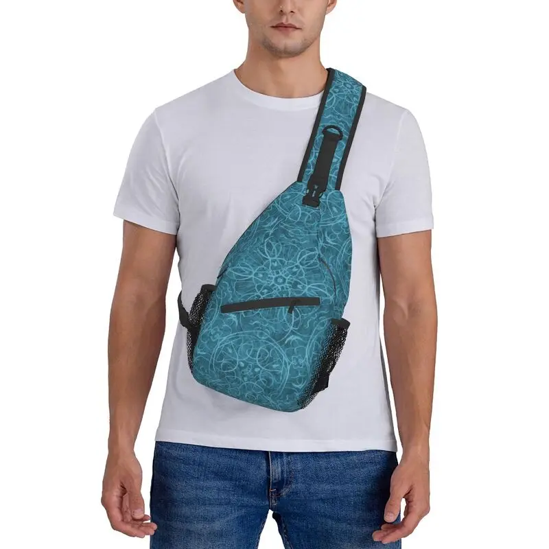 Borsa a tracolla a tracolla con motivo strutturato Mandala marocchino zaino a tracolla con motivo floreale Boho per uomo zaino da viaggio