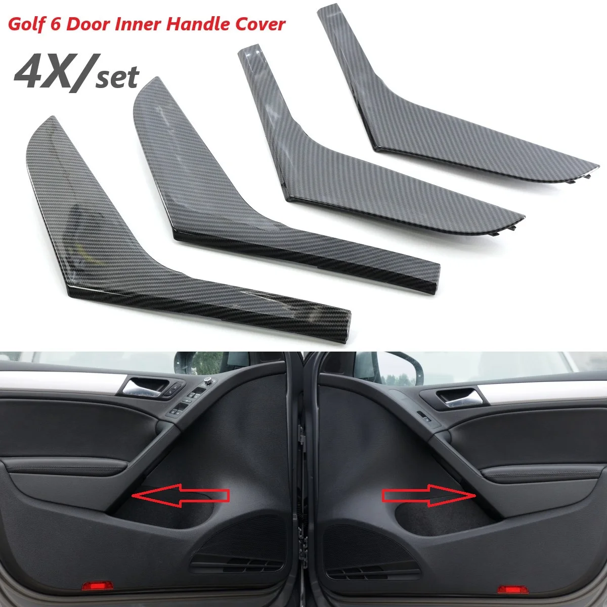 

4Pcs/set Carbon Look Car Interior Door Armrest Handle Strips Cover For VW Volkswagen GOLF 6 2009-2013 5K4868039A 5K4868040A