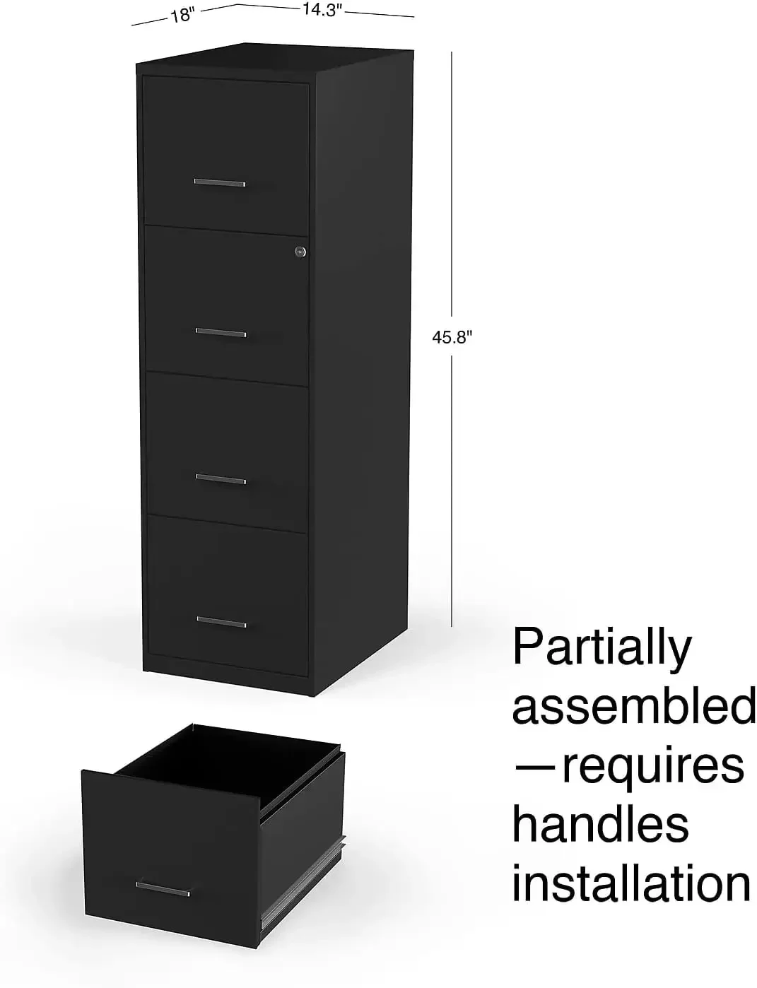 4-Drawer Vertical File Cabinet Locking Letter Black 18-Inch D (52152)