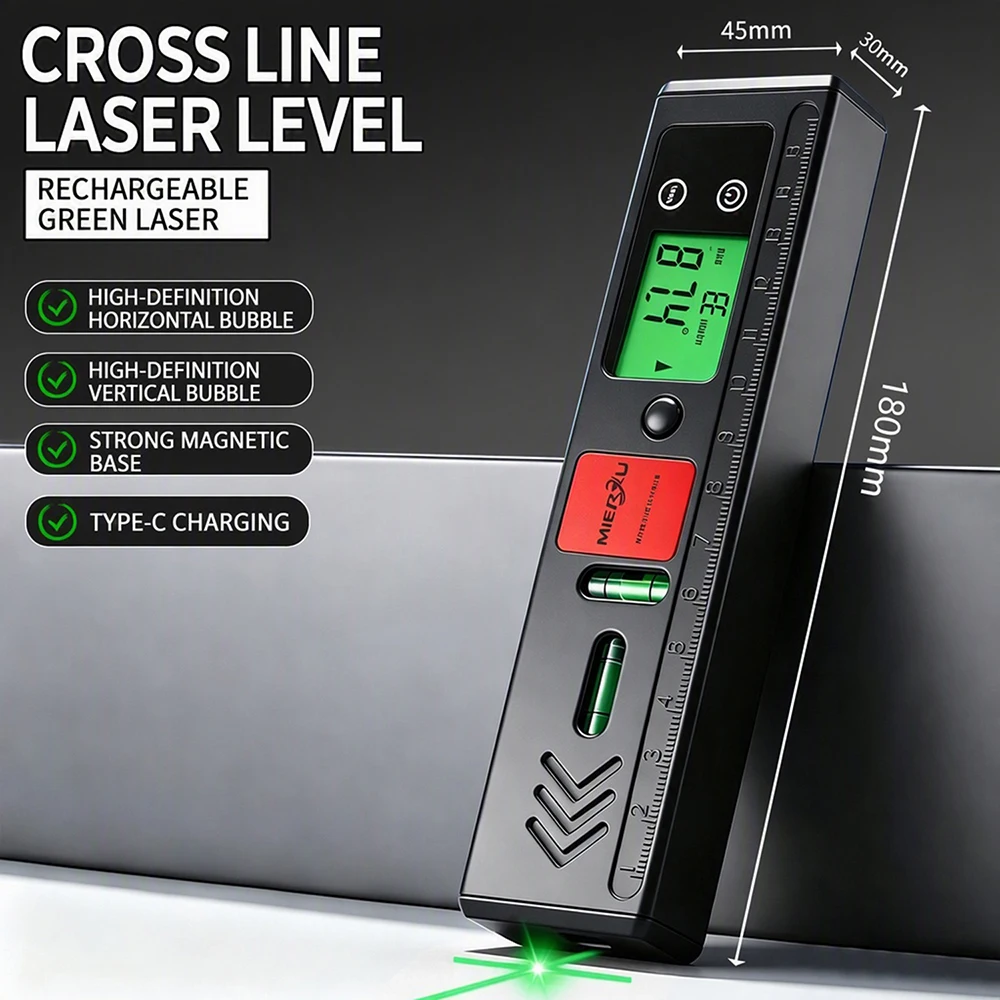 DC 5V Multifunctional Cross-Line Laser Level with Digital Display Laser Lines Magnetic Type-C Rechargeable DIY Tools