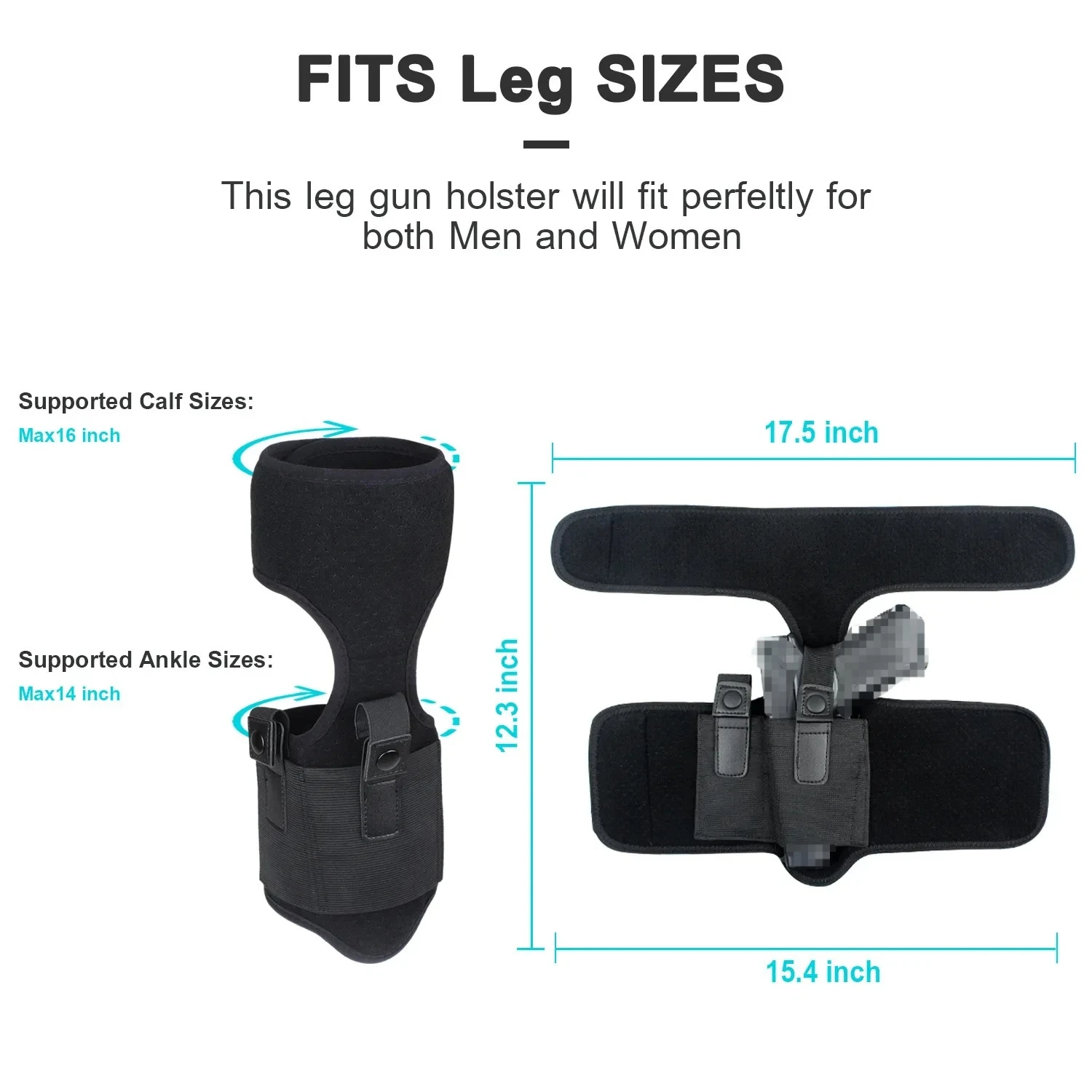 Concealed Carry Ankle Gun Holster for G43, 42, 33, 30, 27, 26 S&W M&P Shield 9mm, Bodyguard .380, Ruger LCP, LC9, Sig Sauer