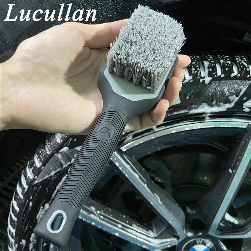 Lucullan-mango de goma que nunca rasca las ruedas del coche, cepillos para detalles, cerdas sintéticas rígidas medianas, limpiador para fregar