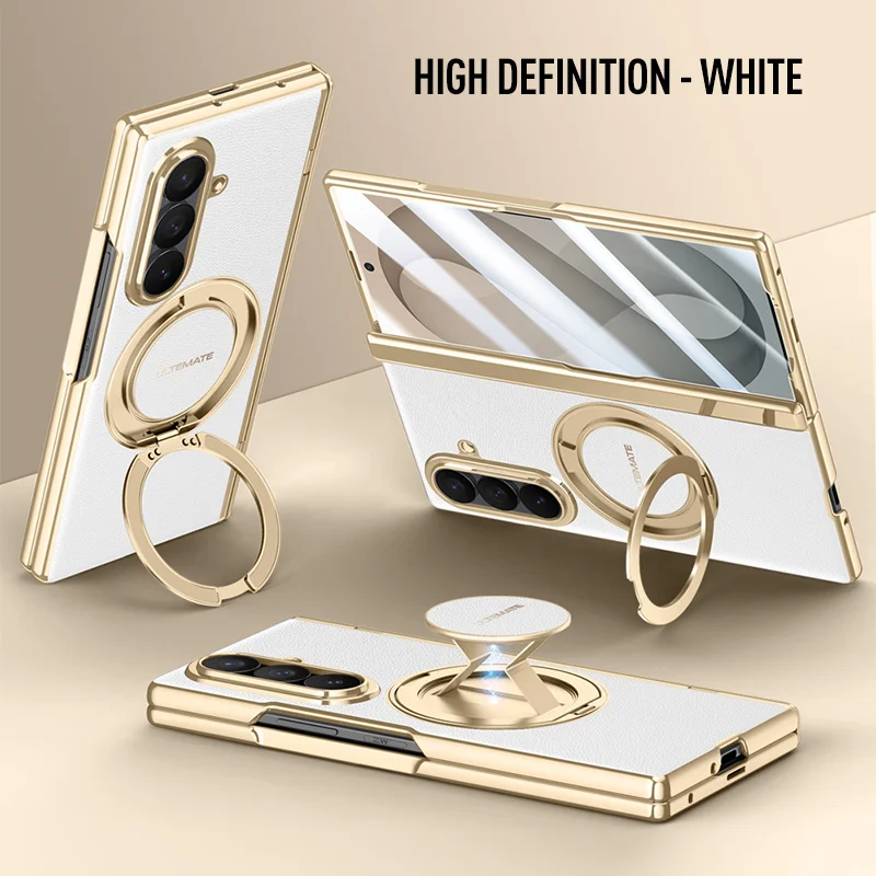 For Samsung Galaxy Z Fold 8Ultra Screen Protect Film Case Luxury PU Leather Ring Stand Magnetic Wireless Charging Protect Cover