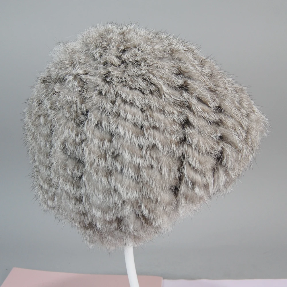 Gorro de piel de conejo auténtica tejido de nuevo estilo para mujer, gorros de piel de conejo cálidos naturales, gorro de piel de conejo auténtica de invierno de estilo coreano