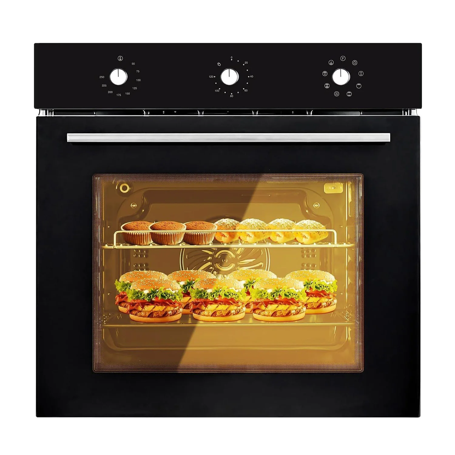 

Встроенная электрическая настенная духовка 24 дюйма, 2,5 куб. фута, 8 режимов приготовления пищи, нержавеющая сталь с механической ручкой управления и 3-слойным закаленным стеклом