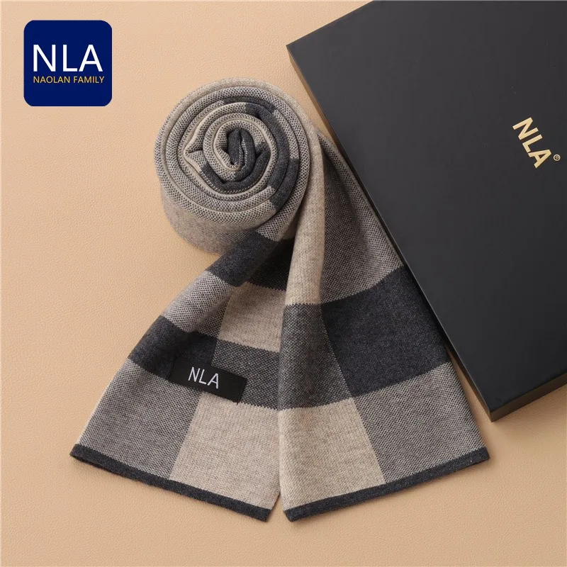 New High Quality Bussiness Wool Blend Scarf Men Korean Version Classic Plaid Scarves Winter Male Knitted Neck Muffler Gents Fall