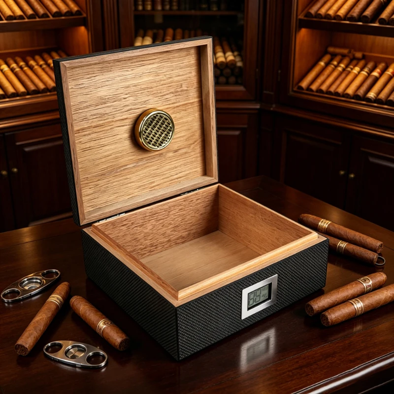 Cigar Humidor Holds 55 Cigars with Humidifie Hygrometer Perfect Match for Cigars Desktop Cigar Storage Box for Collection Gift - view 6