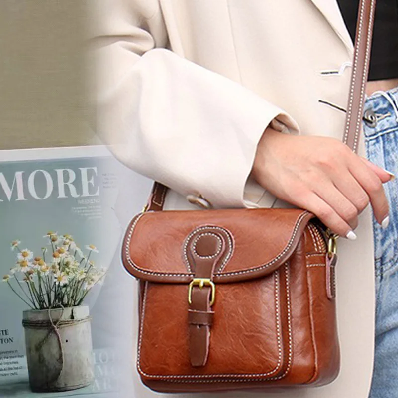 Vintage PU Leather Saddle Bag Photography Case Fashionable Messenger Bag Cool Single Shoulder Small Square Bag for SLR