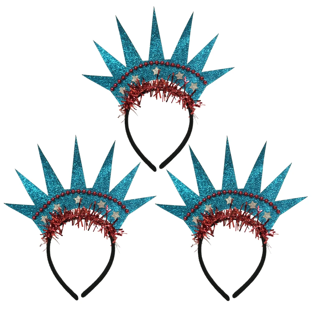 

3pcs Headband Headdress Statue of Liberty Crown Design Party Headwear Independence Day Hair Hoop Performance Photo Props