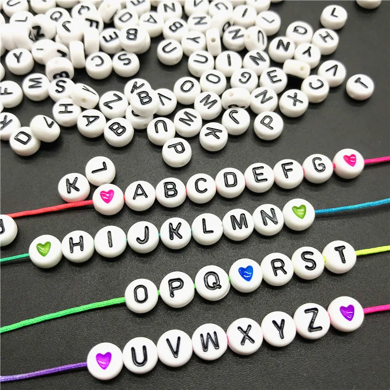 50/100 Colored White Round A-Z Alphabet Letter Number Acrylic Loose Spacer Beads for Jewelry Making Diy Bracelet Accessories