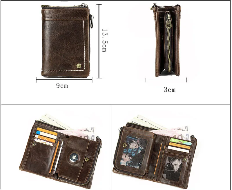 Новый многослойный кожаный двойной кошелек, мужской RFID-держатель для карт с защитой от потери Airtag, дизайн, кошелек, съемная молния, мужской клатч, кошелек для монет