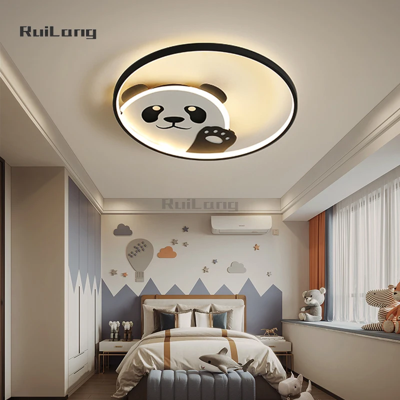 Kawaii Panda Bear Ceiling Lamp For Baby Room Boys Bedroom Decor Cute Cartoon Chandelier Kids Children Animal Led Ceiling Lights