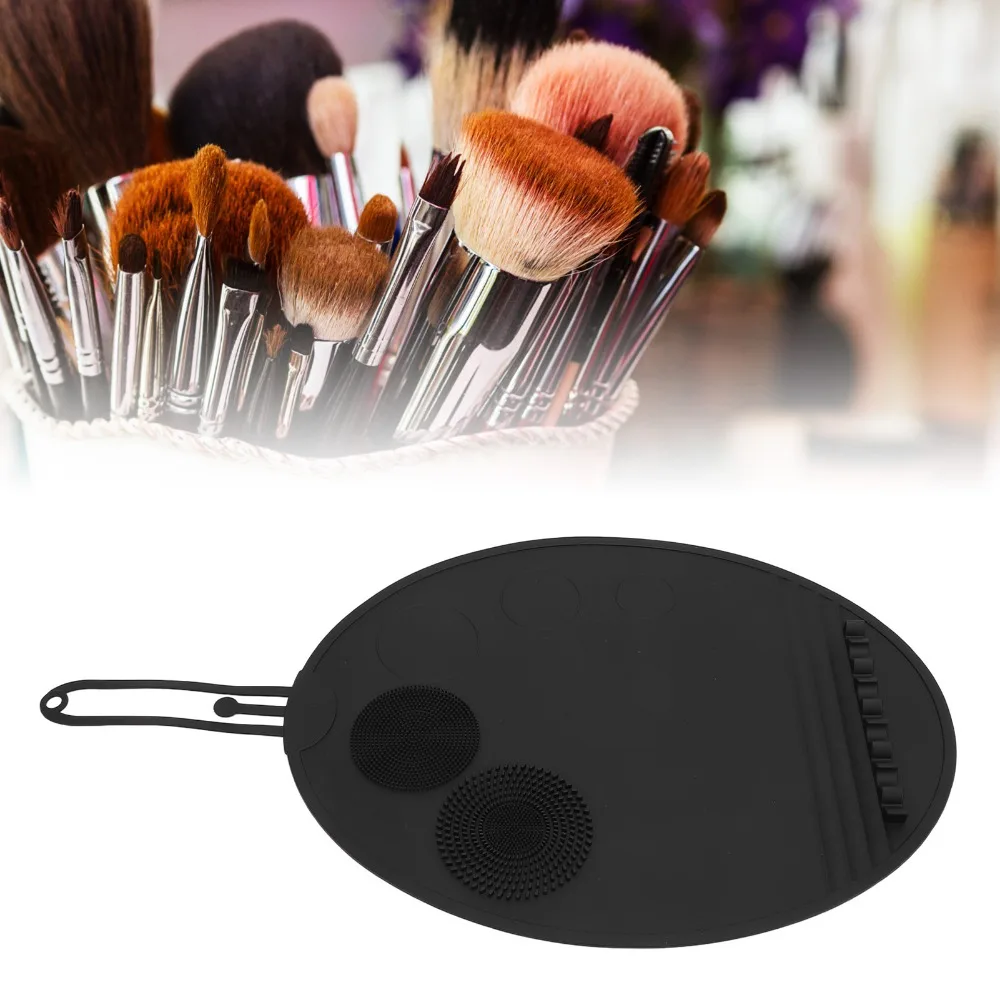 Silicone Material Silicone Brush Cleaning Mat Large Size Portable Design Cosmetic Brush Scrubber Multi Textures Black Color