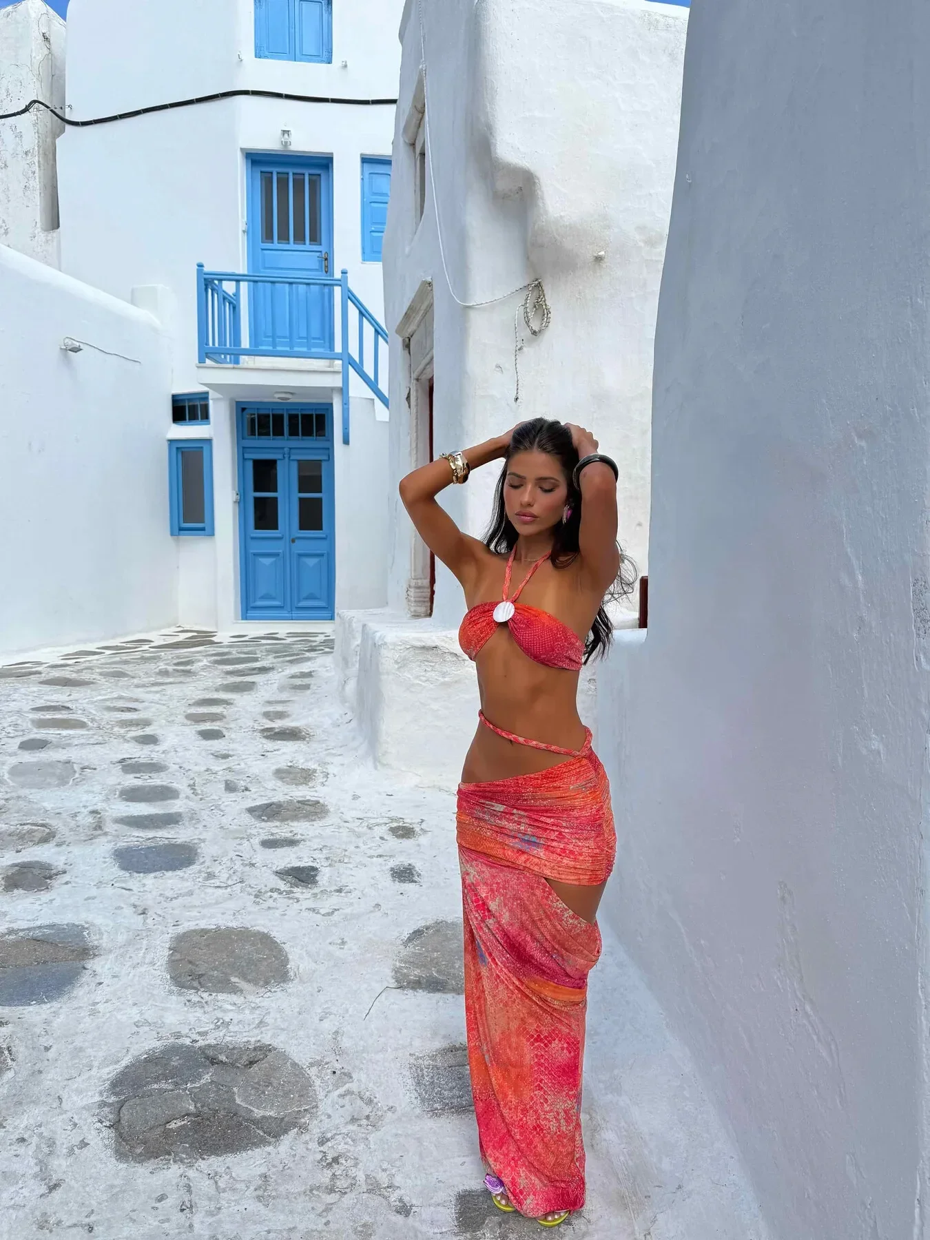 2025 جديد تجديل يطبع 3 قطعة مجموعة البكيني مثير مع التستر ملابس السباحة النساء ملابس السباحة صديرية دائرية ثوب السباحة Biquini بحر