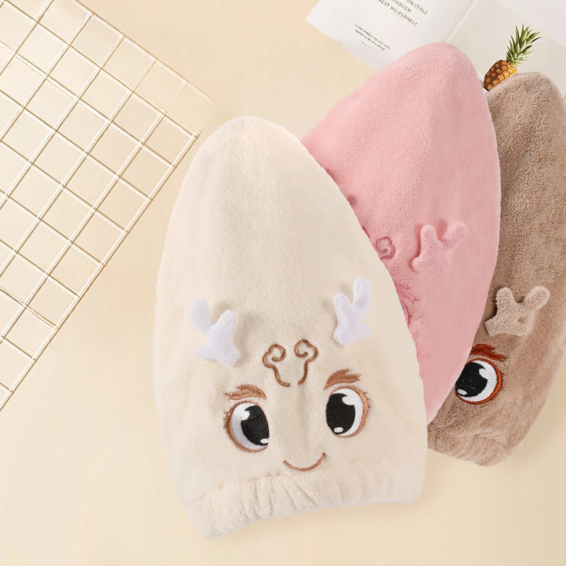 Coral Velvet Dry Hair Hat New The Year of The Loong Pullover Bath Hat Super Absorbent Cute Household Cartoon Hat