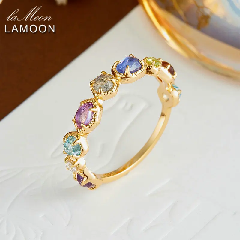 

Винтажное кольцо LAMOON с разноцветными натуральными аметистами и топазами для женщин, роскошное элегантное кольцо из стерлингового серебра 925 пробы, изысканные ювелирные изделия, подарок