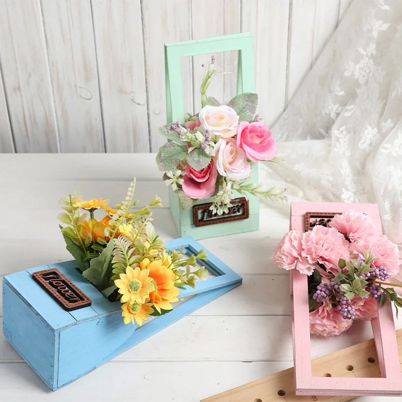 

Pink Green Wooden Handmade Flower Basket Flower Arrange Dried Flower Ornaments Decorations Home Office Desktop Ornaments Flower