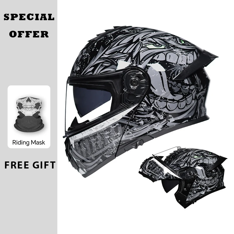 

Double Visor Flip Up Helmet DOT Approved Men Women Flip Up Motocross Helmet Modular Scooter Cruiser Moped Unisex