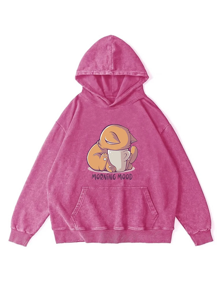 Manhã bom engraçado kawaii padrão impressão mulher lavada angustiado com capuz casual confortável com capuz moda algodão outono quente topos