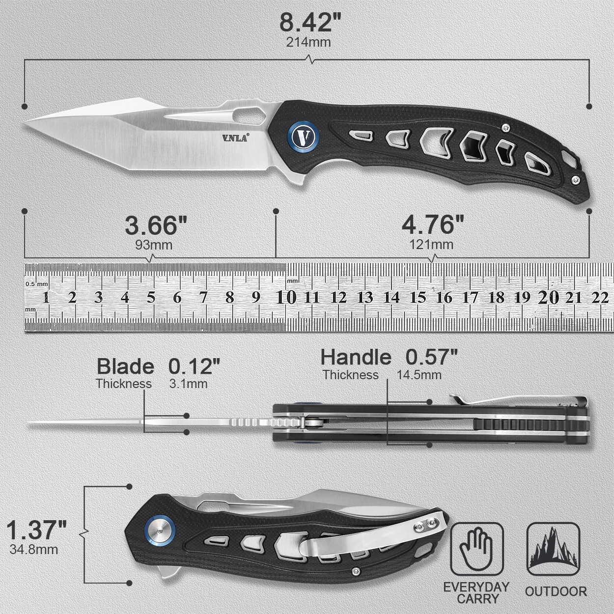 VNLA Pocket knife 14C28N steel sharp folding knife G10 handle knife Outdoor camping portable knife EDC tool knife Open express