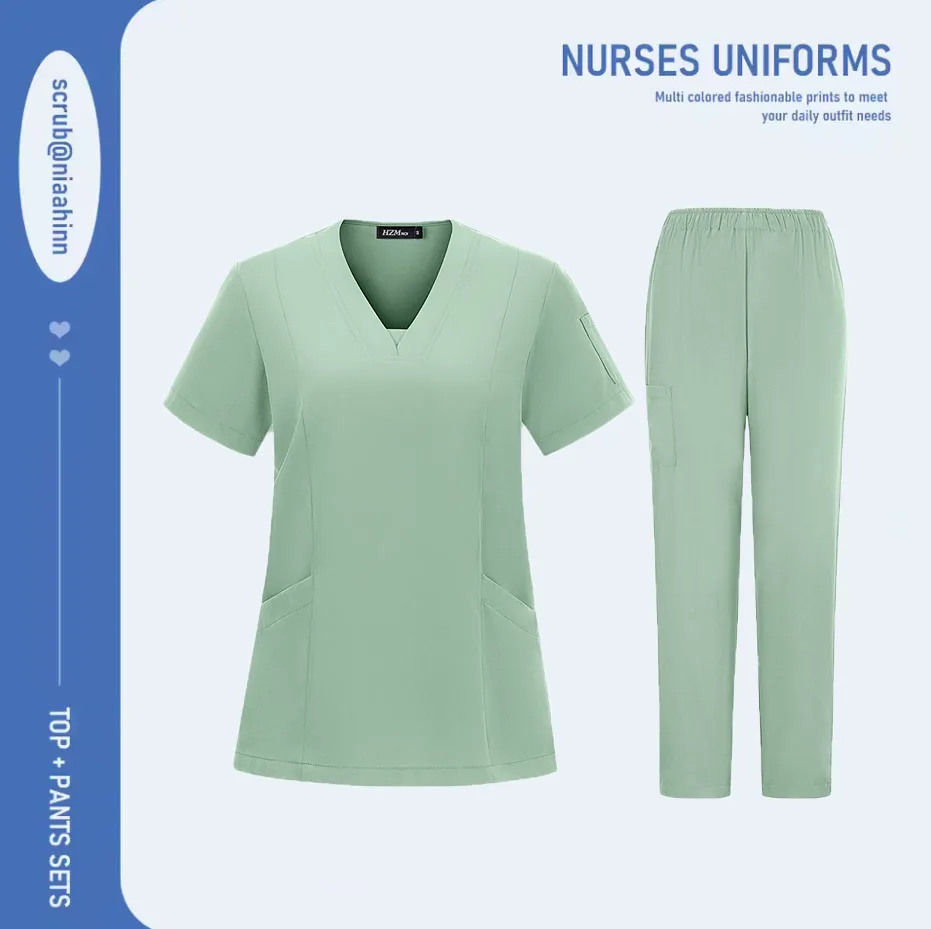 Tute infermieristiche Abbigliamento chirurgico Uniforme medica Set scrub per donna Accessori per medico infermiere Set scrub per clinica odontoiatrica Abbigliamento da lavoro