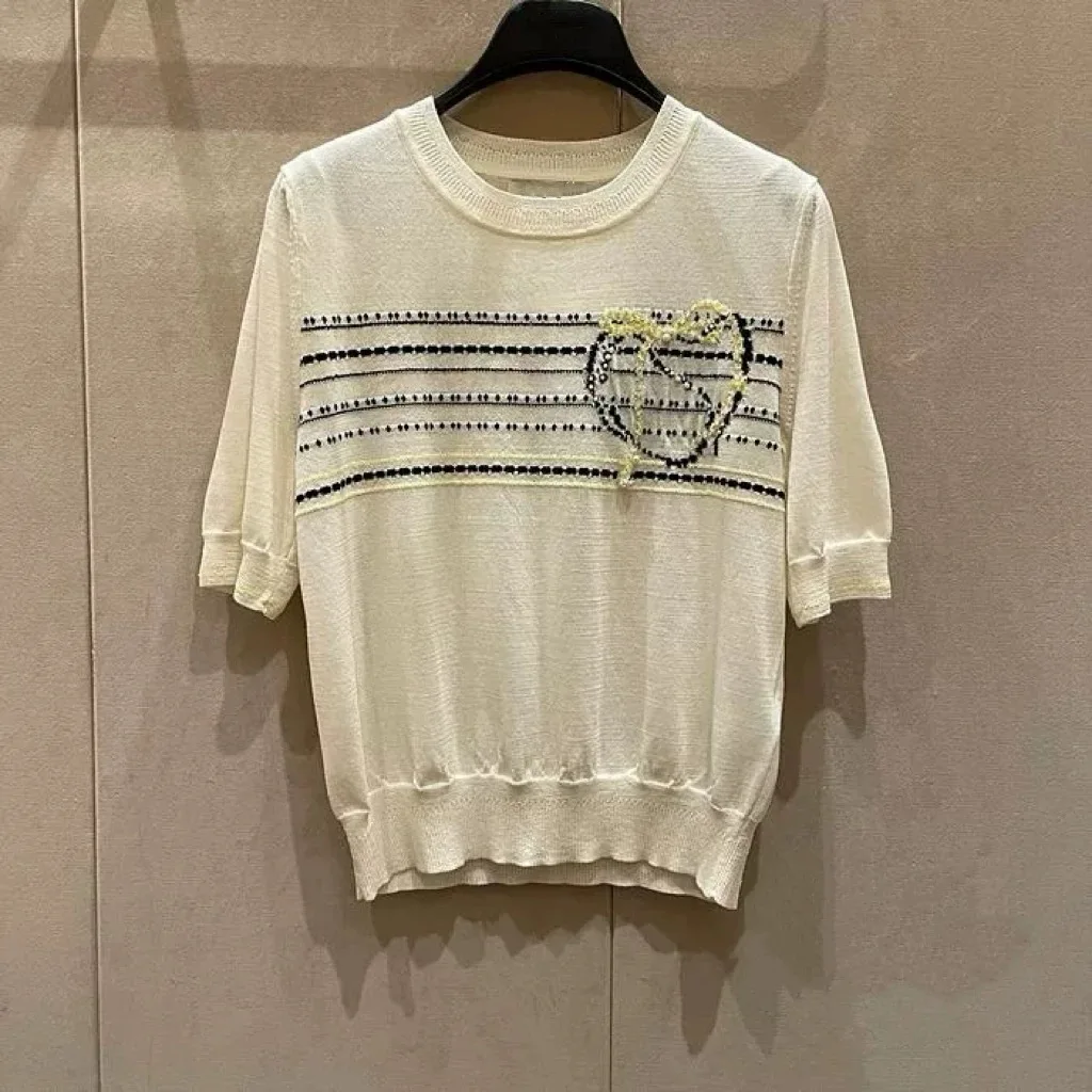 

Lemon Cheese M * NE Лето 2025 г., круглый вязаный свитер Ne Beaded ort Sve, универсальный универсальный цветной свитер для поездок на работу