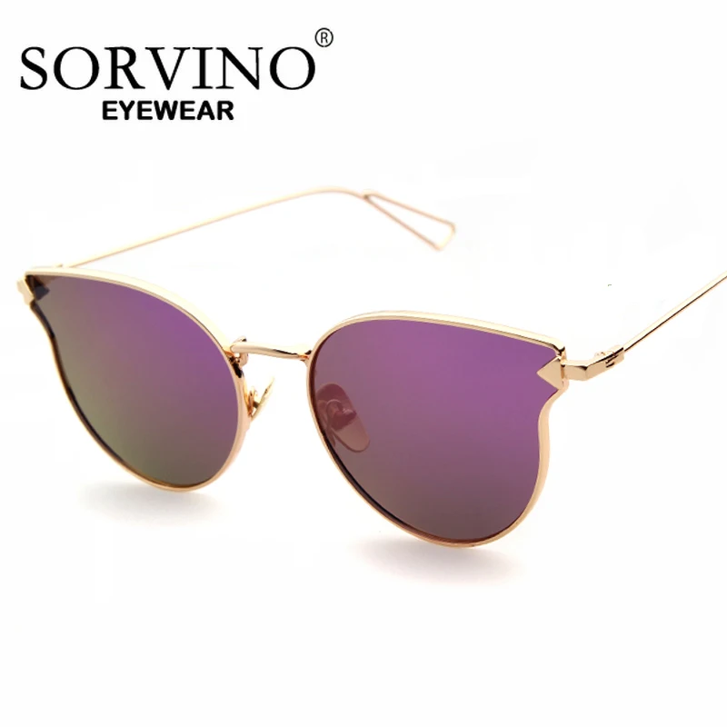 

SORVINO Purple Mirror Cat Eye Women Sunglasses High Quality Coating UV Shades Female Fashion Sexy Elegant Metal Sun Glasses