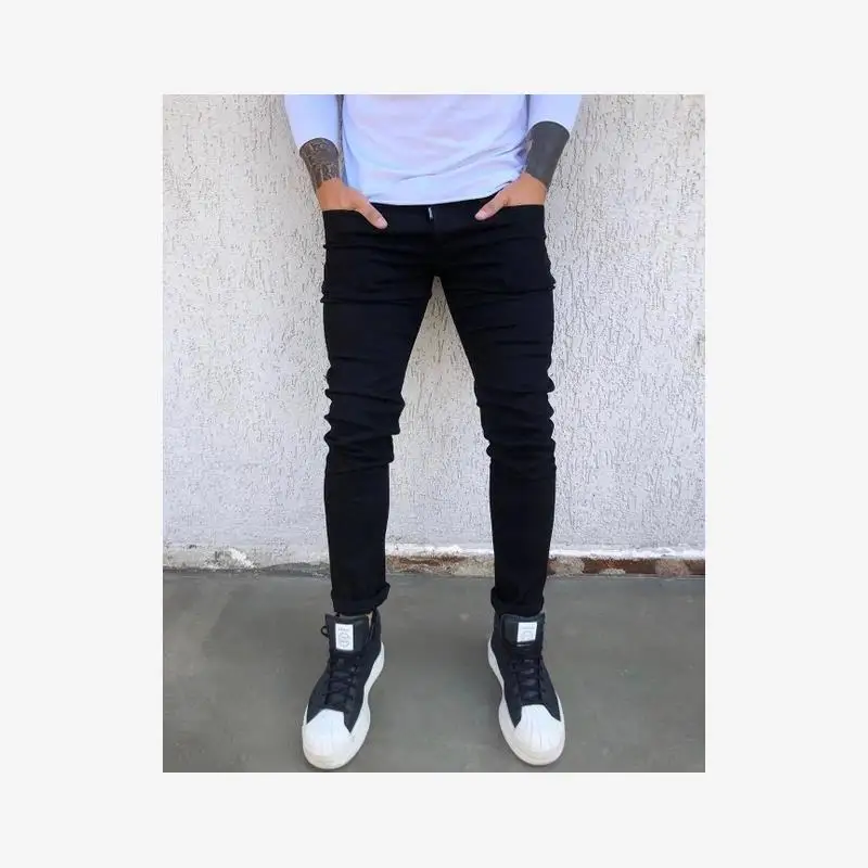

Slim Fit Men's Jeans Autumn Denim Pants Trousers with Hole Inseam Drawstring Fitness Cotton 100% 3D Effect Non-Shrinking