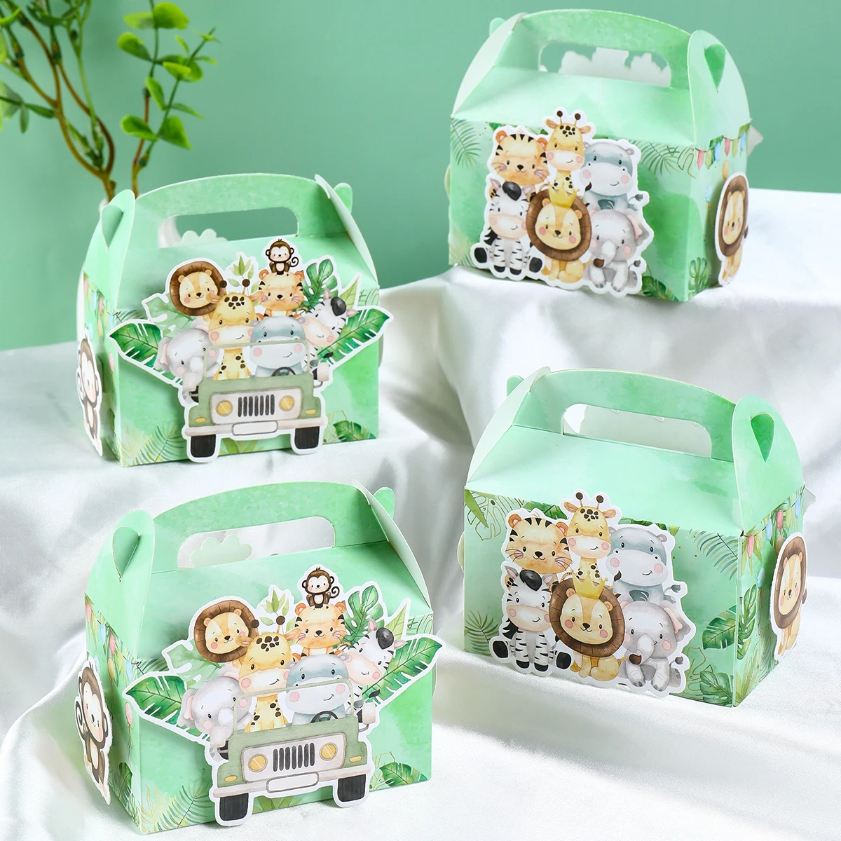 DIY Jungle Safari Party Candy Box Dessert Desk Birthday Party Decoration Kids Gift Packaging Box Wild One Baby Shower Supplies