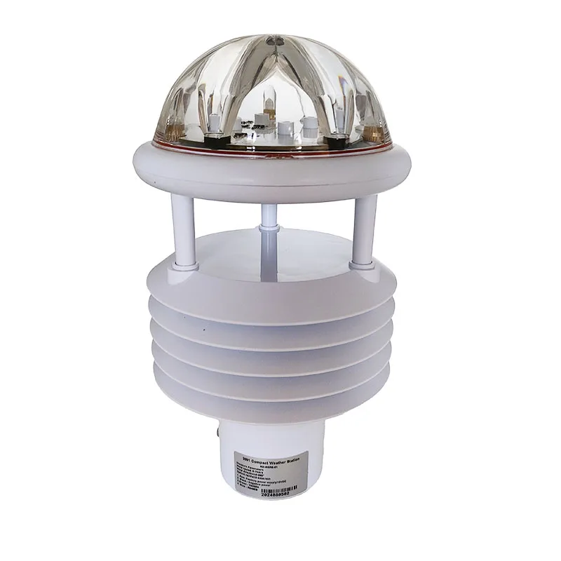 

Метеостанция RS485: температура воздуха, влажность, давление, ультразвуковой датчик скорости и направления ветра, оптический ИК-датчик освещенности, дождемер.