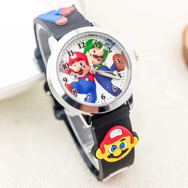 Anime dos desenhos animados super mario bros redondo quartzo luminoso meninos meninas estudante relógio crianças cinto de couro relógio de pulso presentes de natal