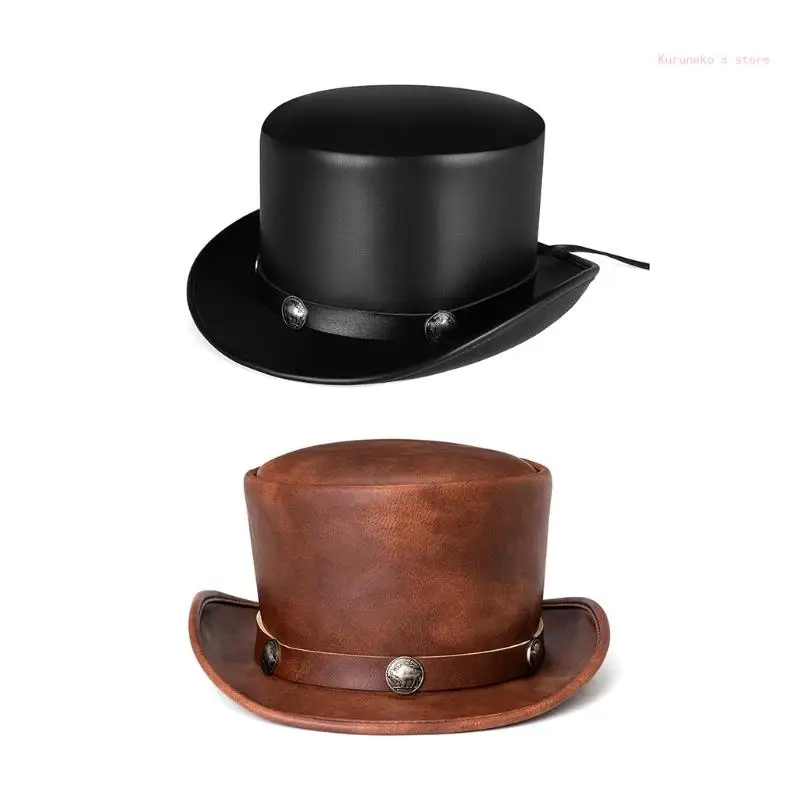 

PU Leather Gentleman Hat Hat Punk for Halloween Party Stage Performance Costume Cosplay Retro Hat Accessories