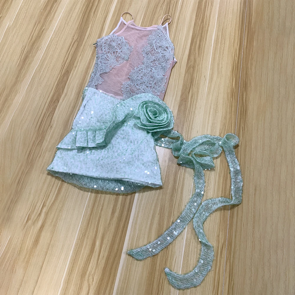 Fashion Spaghetti Straps Lace Sheer Mesh Mini Dress Floral Ruffles Sequin Cocktail Evening Party Short Gown Sexy Outfits Women