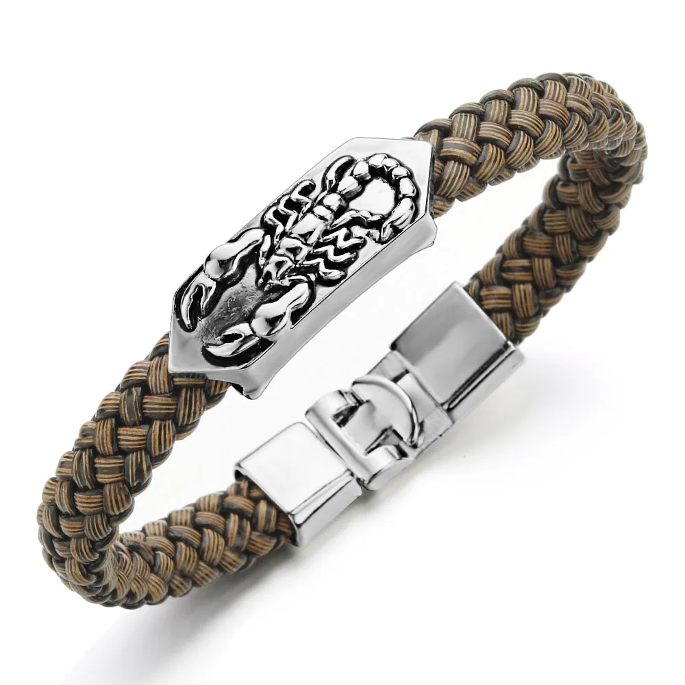 Vintage Scorpion Bracelet Trendy Men Jewelry PU Leather Charm Wristband Pulsera Hombre Punk Bracelets & Bangles S414