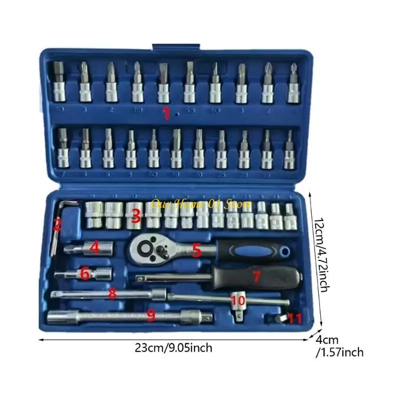 M4YC 46 in 1 Strumento riparazione auto 1/4 pollici Strumento riparazione auto Strumento Torques Chiave
