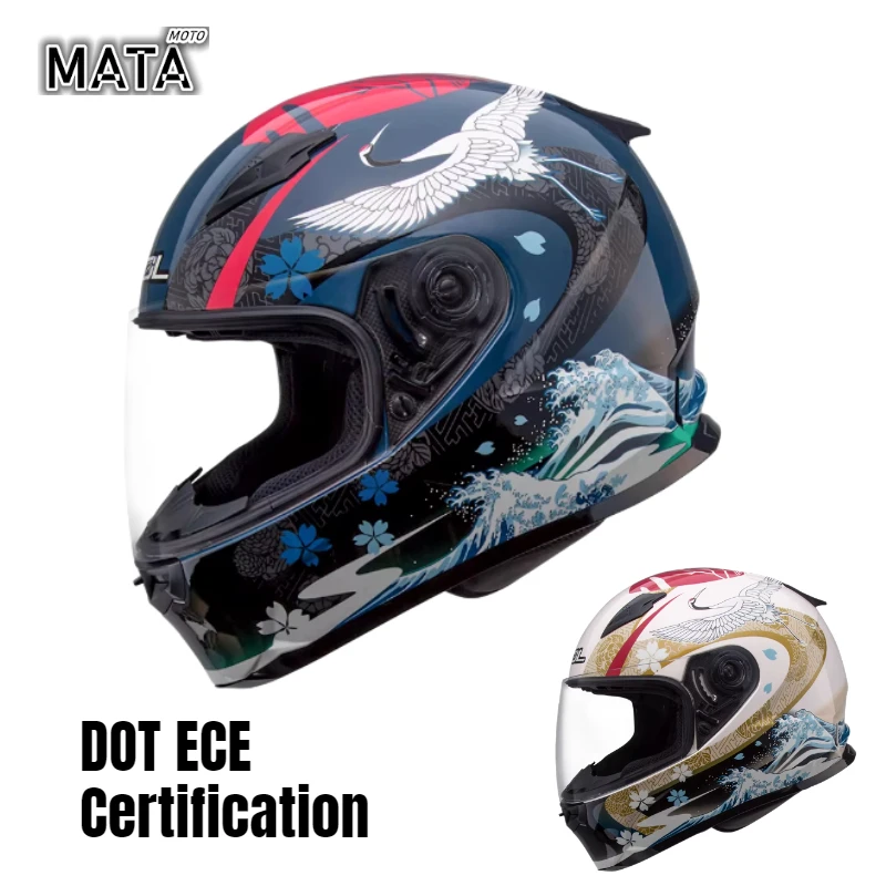 DOT ECE Certification Motorcycle Riding Helmet for Men and Women Ukiyoe Crane Four Seasons Couple SF-2M Casco De Moto