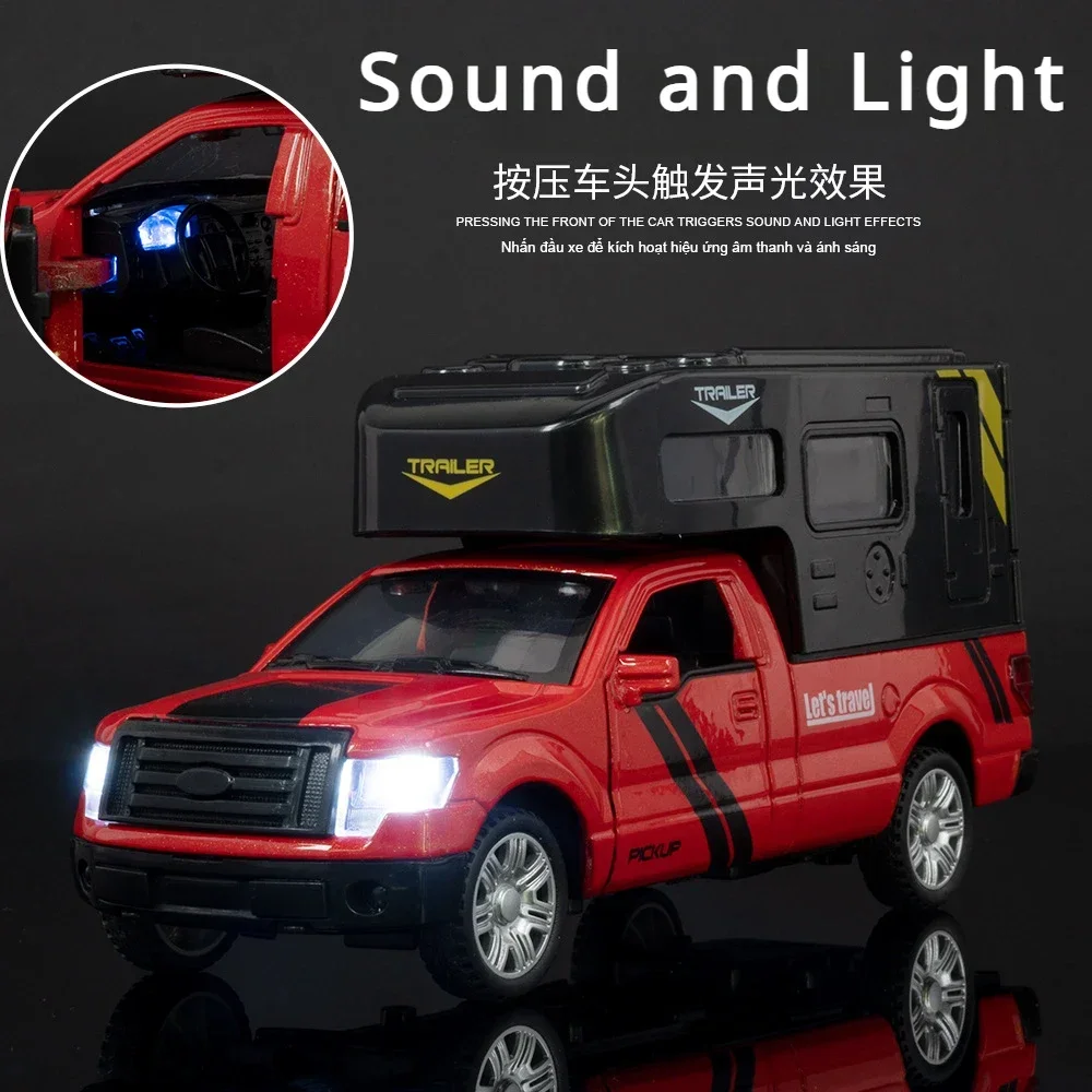 1:32 فورد F-150 RV شاحنة خفيفة صغيرة سبيكة يموت يلقي سيارات لعبة نموذج الصوت والضوء لعبة أطفال المقتنيات هدية عيد ميلاد الموضة أو