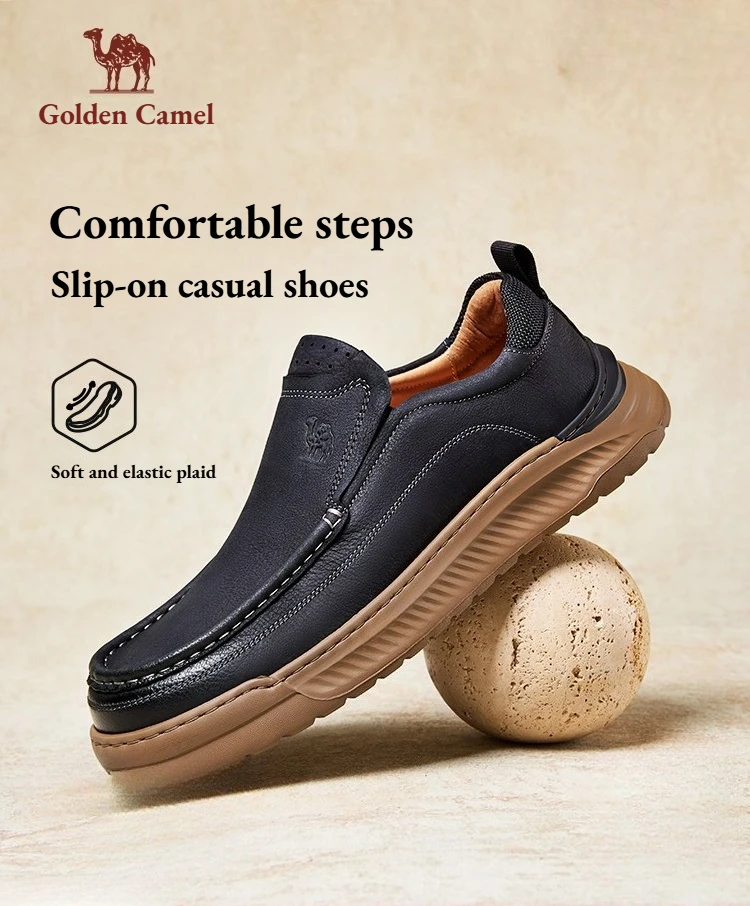 Zapatos de Hombre Golden Camel de Alta Calidad, Primavera 2026, Zapatos de Cuero Casuales de Negocios, Diseño de Marca, Suelas Suaves Antideslizantes, Mocasines